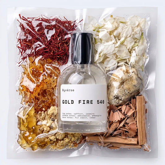 Gold Fire 540 (Crimson 540) Extrait de Parfum bottle – saffron, jasmine and ambergris on cedarwood